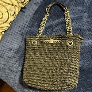 Kurt Geiger black raffia tote small